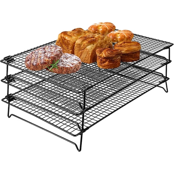 Upgraded stackable baking cooling rack, 3-tier grill cooling rack, for cooking and baking, cookie cooling rack baking rack, drying rack, oven safe, 17 x 11