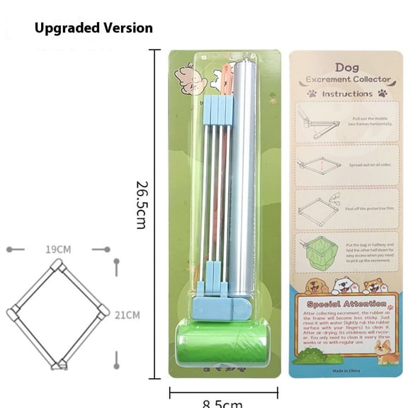 (Upgraded version 19*21cm) Foldable Long Handle Steel Dog Cat Pet Poop Scoop Garbage Grabber Telescopic Dirt Picker Environmentally Friendly Pet Clean