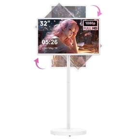 Upgraded version 32 inch Smart Portable TV, Touchscreen Monitor on Wheels, Android 15 with Google Play, 8GB RAM + 128GB Storage, 1080P Full HD Smart TV with Wheels, Remote Control