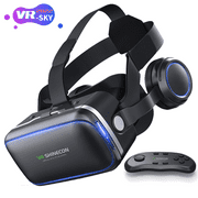 [Upgraded version]Petmoto 2023 VR Glasses with Remote Controller, 3D Glasses Virtual Reality Headset for VR Games & 3D Movies, Eye Care System for iPhone and Android Smartphones 3D VR Glasses（Black）