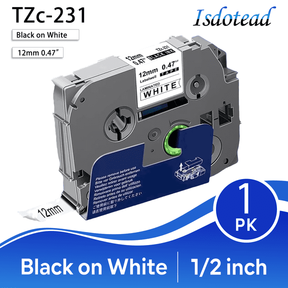 Upgraded version TZe-231 Replace for Brother P-Touch Label Tape TZ Tape 12mm 0.47 Laminated White TZe231 Replacement for Brother Label Maker Tape Refills, Compatible with Brother PT-D210 D220 H110
