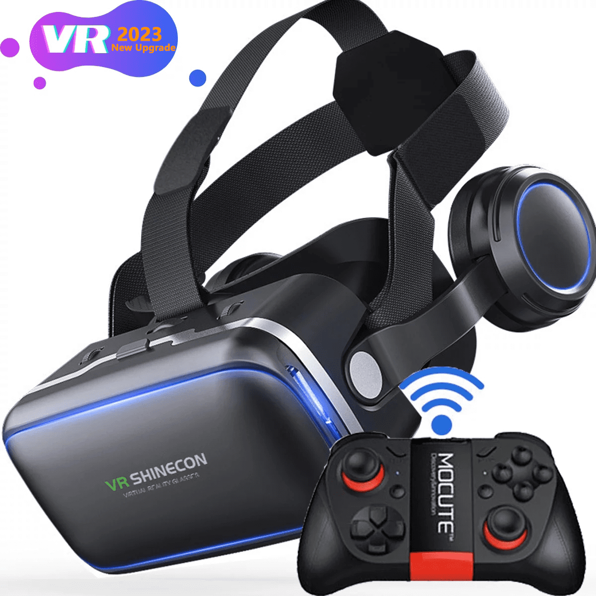 VR Headset, Virtual Reality Headset w/Controller & Headphones for Kid Adult  Play 3D Game Movie, Universal VR Set Glasses Goggle Bundle for PC Android