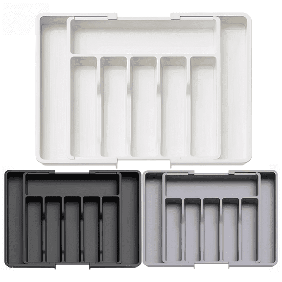 UpgradedAdjustable Cutlery Drawer Organizer Plastic Divided Storage Tray Space Saving Holder for Kitchen Knives Spoons Tableware