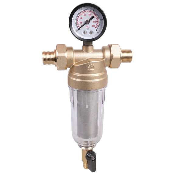Upgrades Brass Sediment Water Pre Filter with Backwash Function Reusable Water Sediment Filter for Home Plumbing Systems