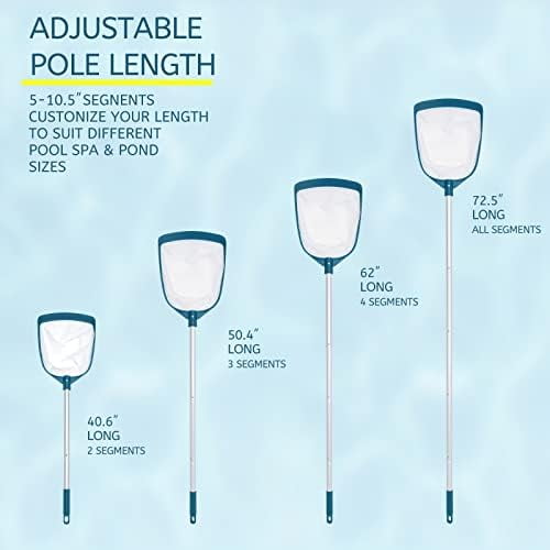 Upgrades Swimming Pool Leaf Net Skimmer Rake with Adjustable Aluminum Pole and Nylon Medium Fine Mesh for Cleaning Swimming Pools, Hot Tubs, Spas and Fountains