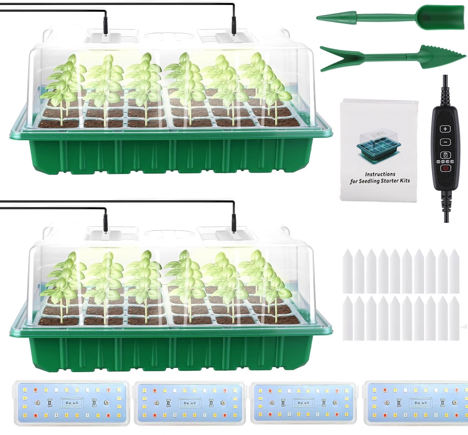Upgraed Seed Starter Trays, 2 Pack Anti-Overflow Larage Seed Starter Kit with Plant Growing Lamps, Timer Setting & 5 Dimmable Levels