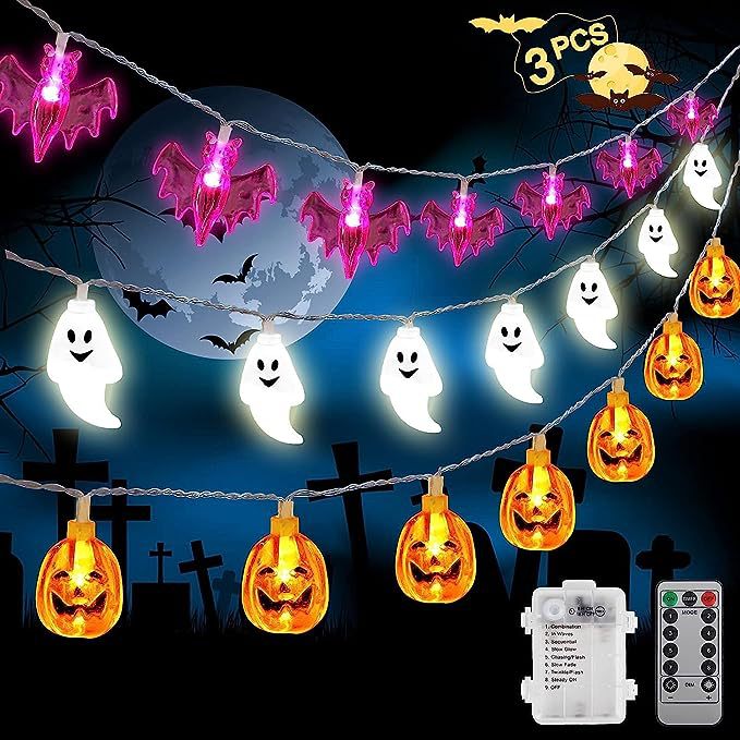 【Upgrate】2023 3PCS Halloween Lights Battery Operated 10FT 20 LED 3D