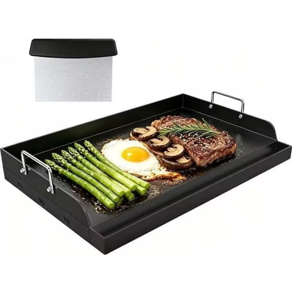 Upgrated 2516 Nonstick Universal Cast Iron Griddle, Muti-Purpose Cooking Griddle for Gas Grill with Grease Groove, Pre-Seasoned Flat Top Plate Insert for Camping, Tailgating, Parties