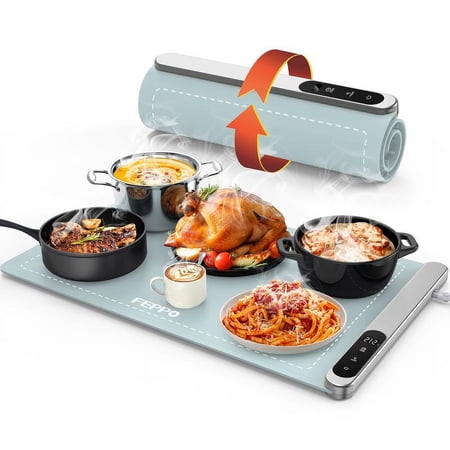 Upgrated Food Warming Mat,Electric Warming Tray,with 6 Temperature Levels & 6-Hour Timer, Full Surface Heating Mat, Roll Up Food Warmer for Holiday Parties & Buffets