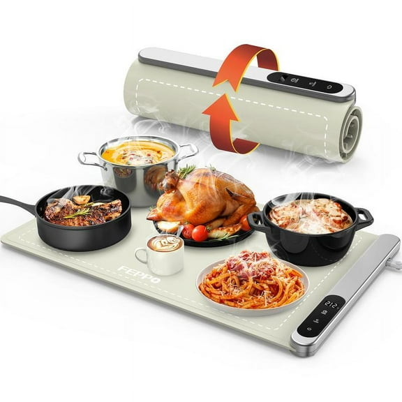 Upgrated Food Warming Mat,Electric Warming Tray,with 6 Temperature Levels & 6-Hour Timer, Full Surface Heating Mat, Roll Up Food Warmer for Holiday Parties & Buffets