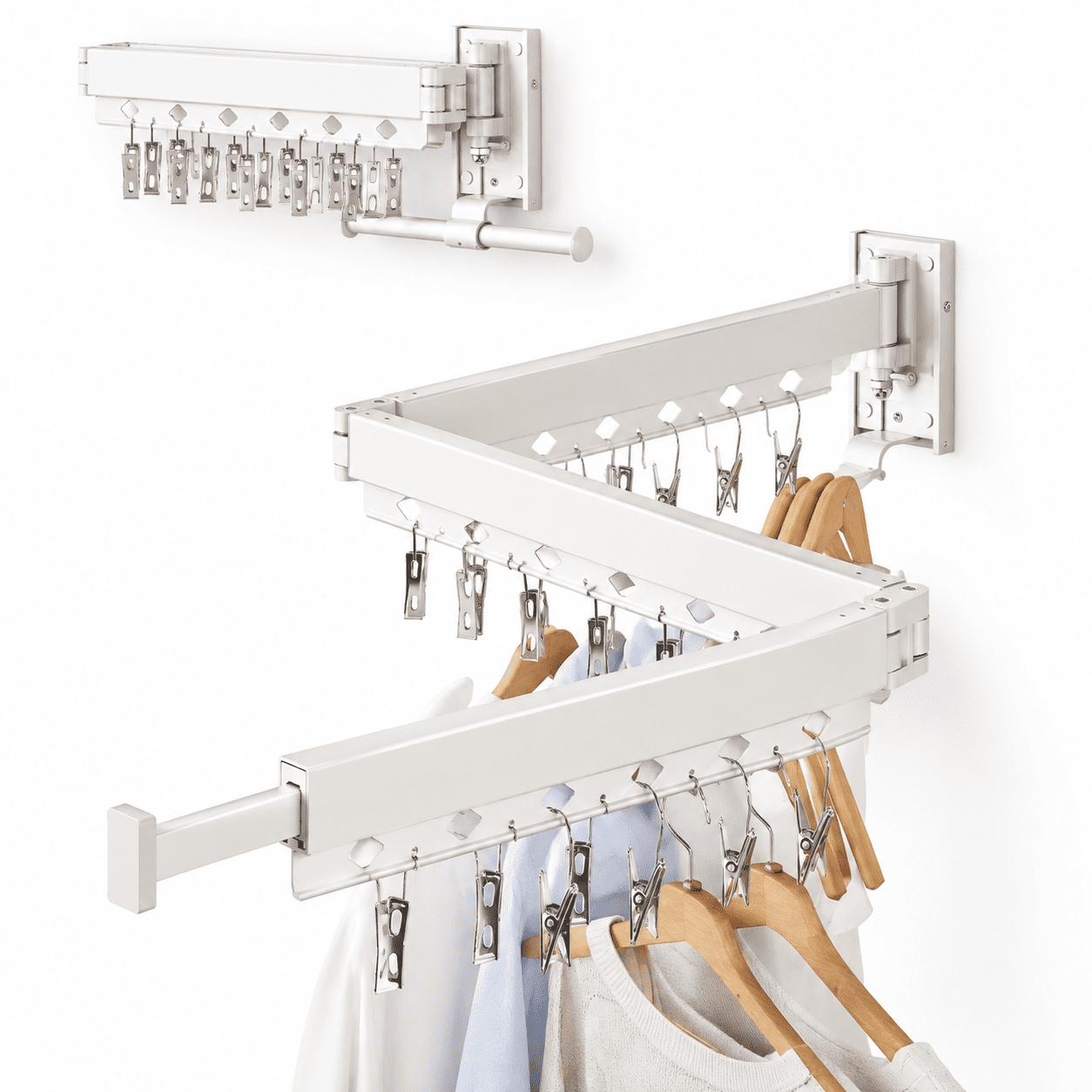 Upgrde-White Rings with Clips Wall Mounted Collapsible Clothes Drying ...
