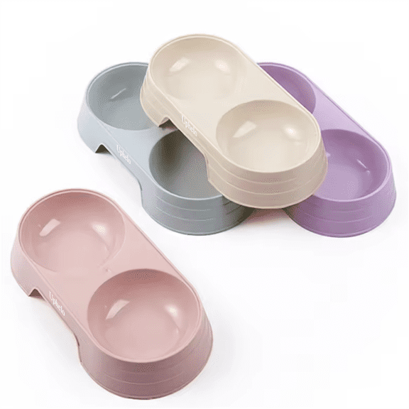 Uphelo Pet cats and dogs feeding and drinking bowls, macaron plastic double bowls