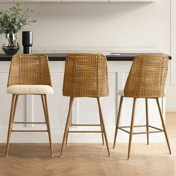 Upholstered 27'' Counter Stool (Set of 3) Beige