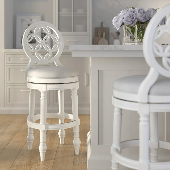 Upholstered 31in. Swivel Bar Stool- Farmhouse White