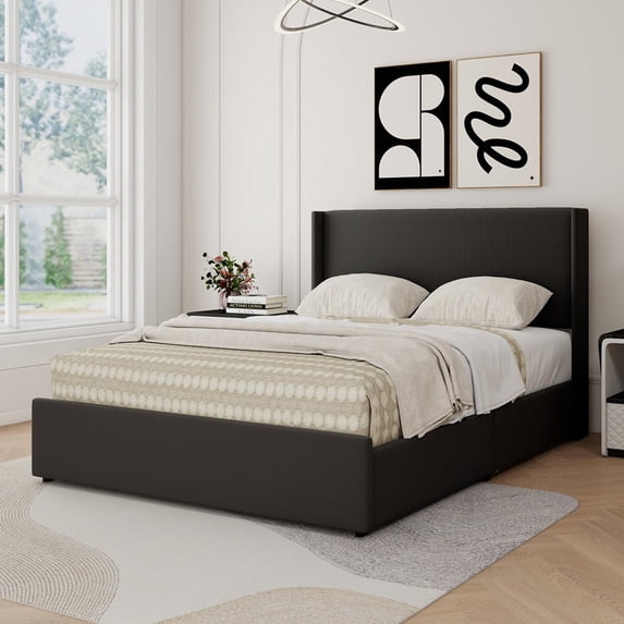 Upholstered 4 Drawers Storage Platform Bed,Full Size,Black
