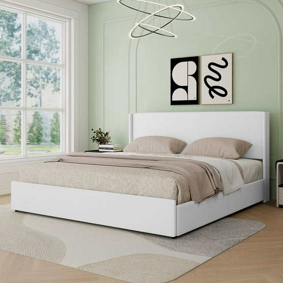 Upholstered 4 Drawers Storage Platform Bed,King Size,White