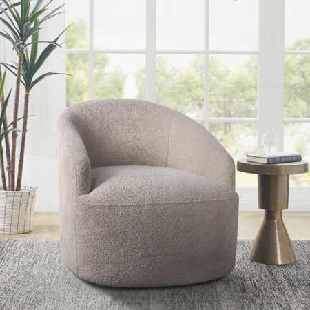 Upholstered 4-Piece Beige Swivel Chair with Solid Wood Frame - 360° Rotation