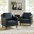 thumbnail image 1 of Upholstered Accent Chair Faux Leather Armchair Set of 2 Removable Cushion Lounge Sofa Nailhead Trims Solid Wood Legs Living Room Navy, 1 of 7