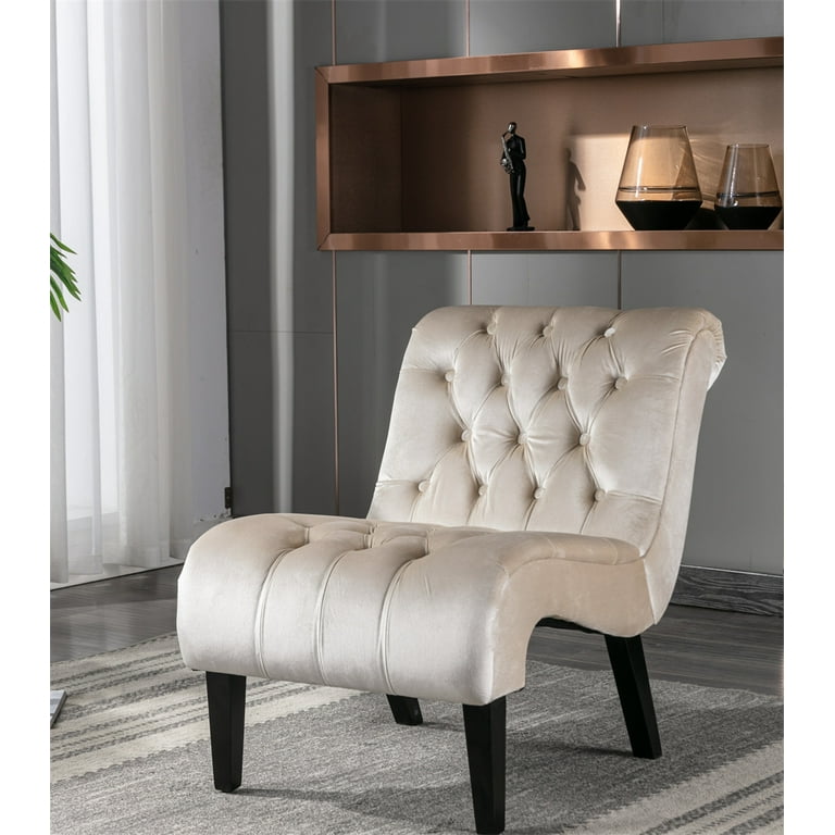 Upholstered Accent Chair for Living Room, Velvet Tufted Armless