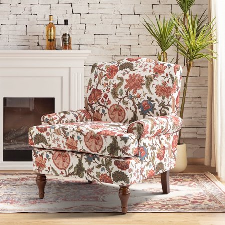 Upholstered Accent Chair Wide Back Armchair Lounge Foam Sofa Seating Flower Pattern & Removable Cushion for Home Living Room