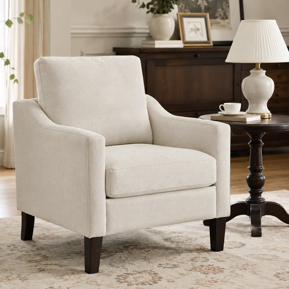 VKNOW Modern Accent Chair, polyester Single Sofa with Wood Legs, Reading Armchair for Living Room, Bedroom, Office,Beige