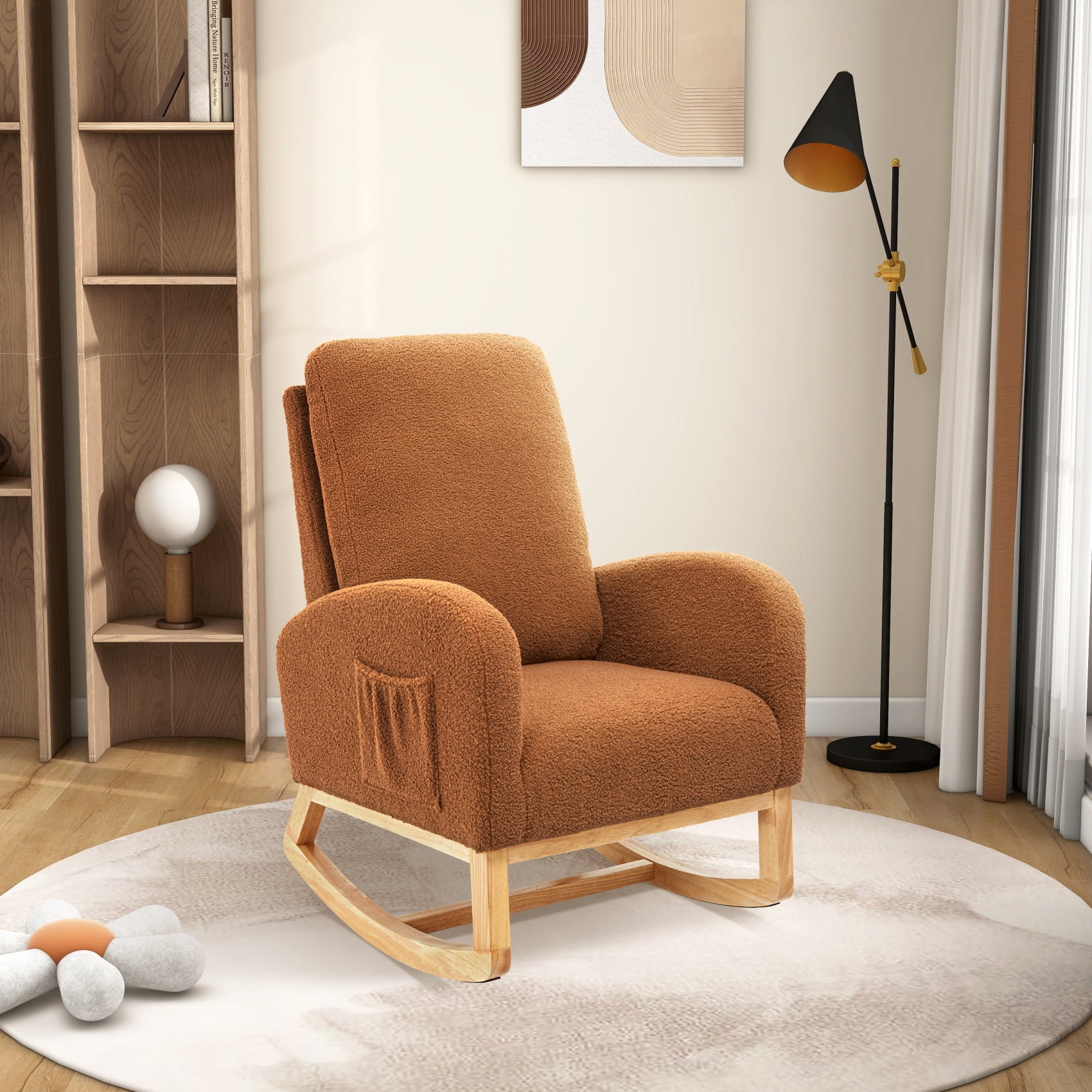 Upholstered Accent Rocking Chair, Lounge Rocking Chair with Cushioned ...