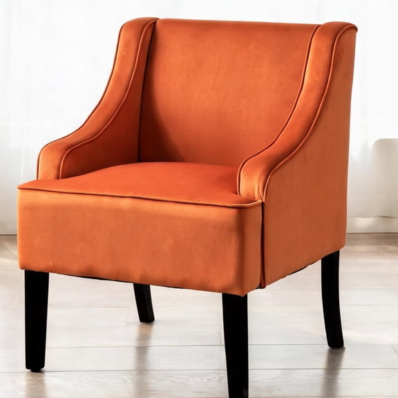 Upholstered Accent Side Chair Orange Finish Polyester Solid Wood Frame Extra Seating for Entryway Bedroom Dining Room