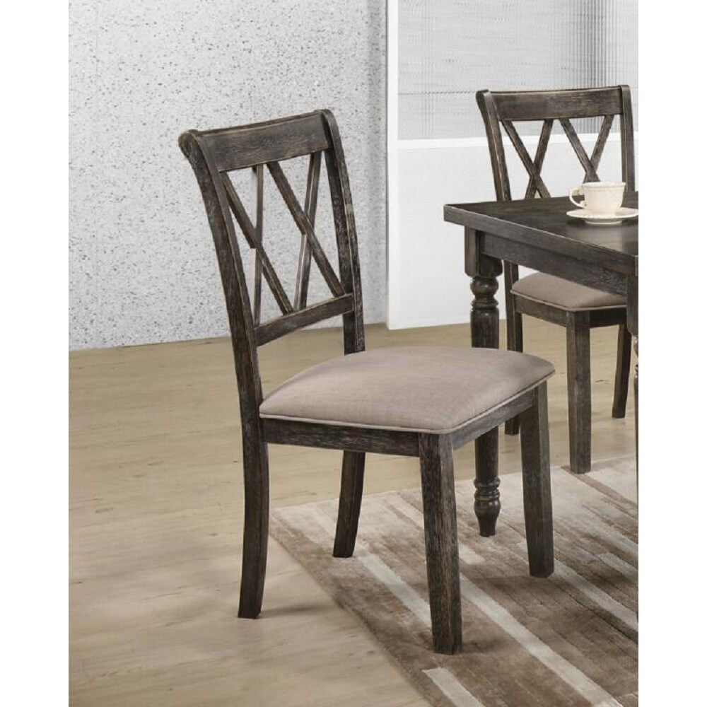 Weathered Gray Linen Upholstered Side Chair with Cross Back Design