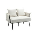 thumbnail image 1 of Upholstered Arm Sofa Tufted Sofa with 2 Couch Pillows, Modern Armchair Single Sofa Arm Chair with Metal Legs, Velvet Accent Sofa for Small Spaces Bedroom Apartment Office Living Room, White, 1 of 12