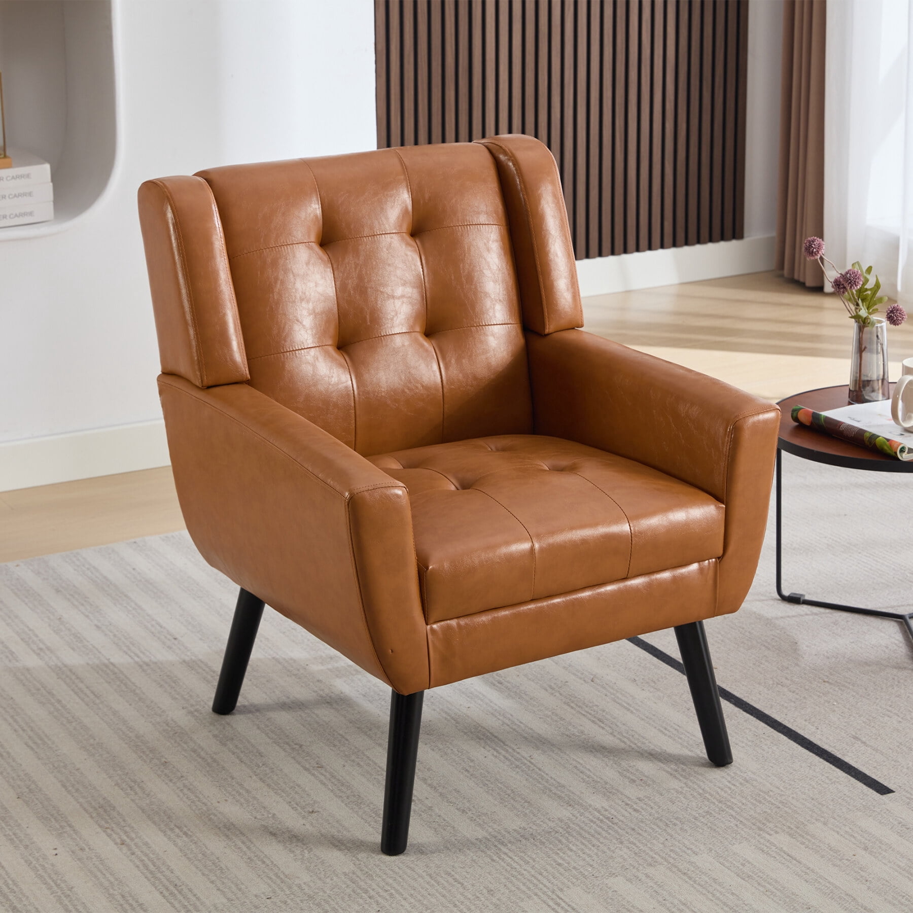 Upholstered Armchair Accent Chair, Pu Leather Mid Century Modern Chairs ...