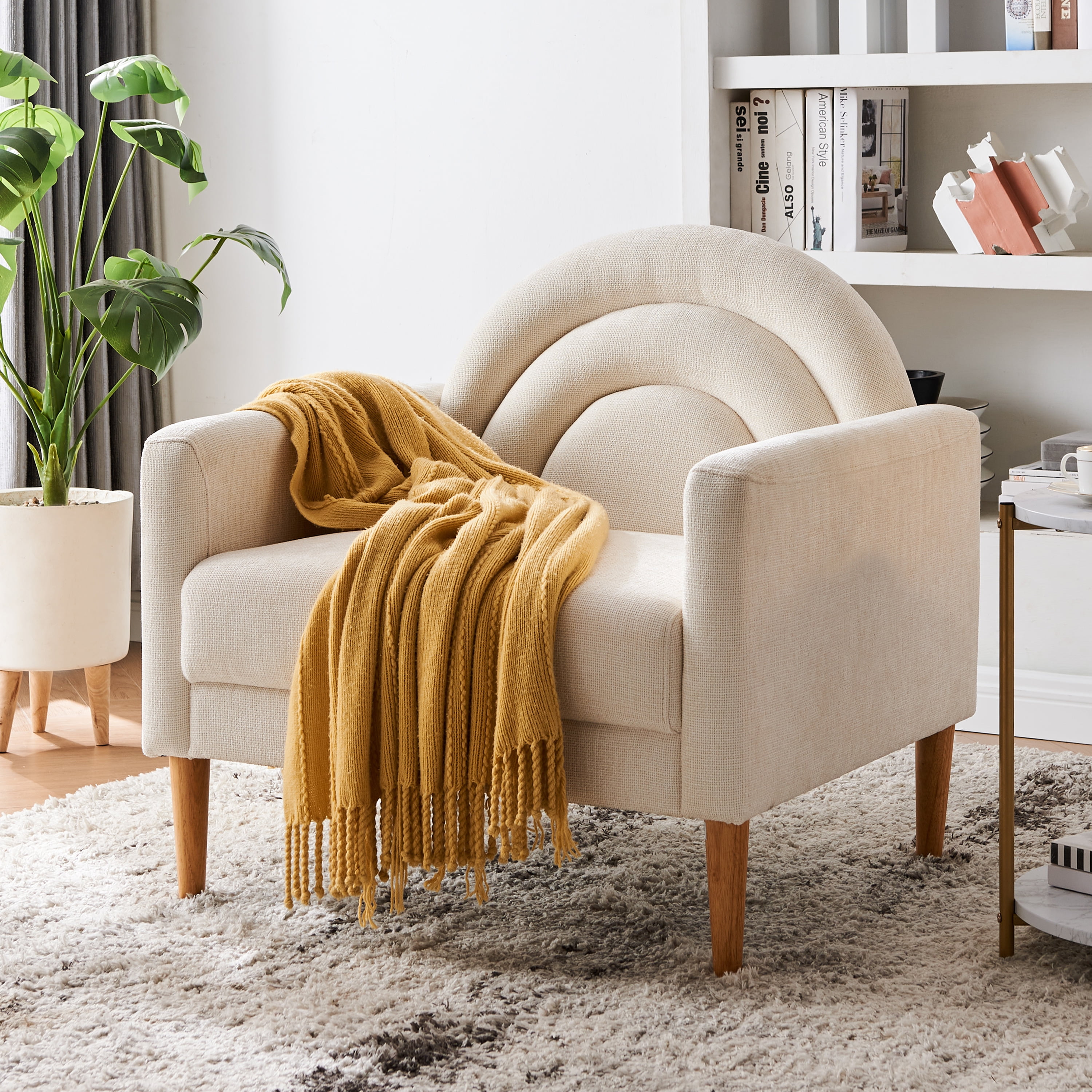 Upholstered  Armchair Ergonomically designed Modern Accent Fabric Chair Single Sofa Comfy Upholstered Arm Chair Living Room Furniture Mustard Cream