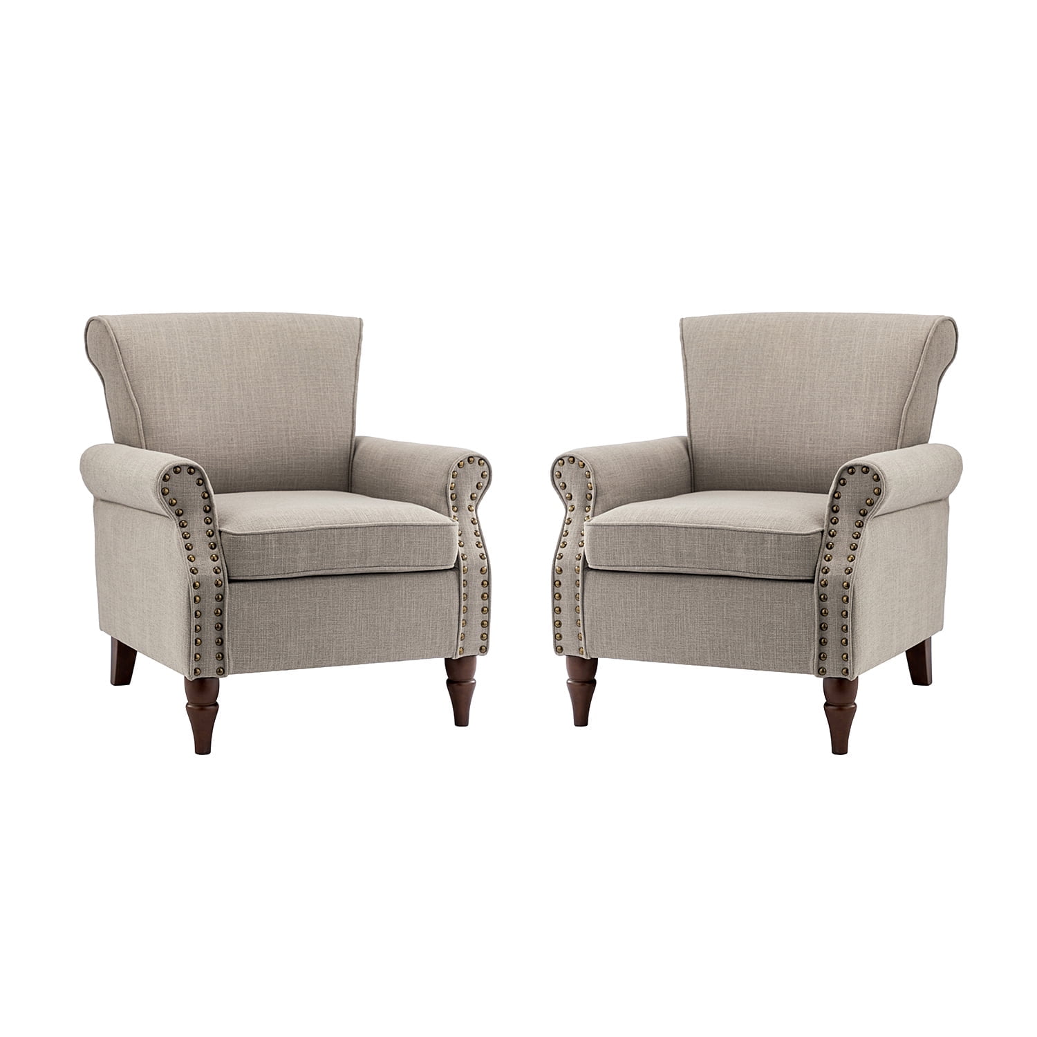Upholstered Armchair Set of 2, Tina's Home Accent Chair Nailhead Trim Wood Leg Living Room Grey