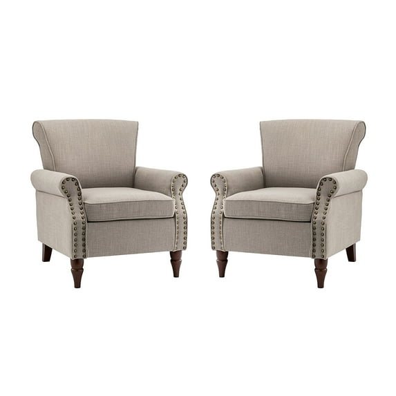 Upholstered Armchair Set of 2, Tina's Home Accent Chair Nailhead Trim Wood Leg Living Room Grey