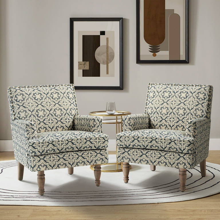 Upholstered Armchair Set of 2 with Turned Legs Wooden Home Accent