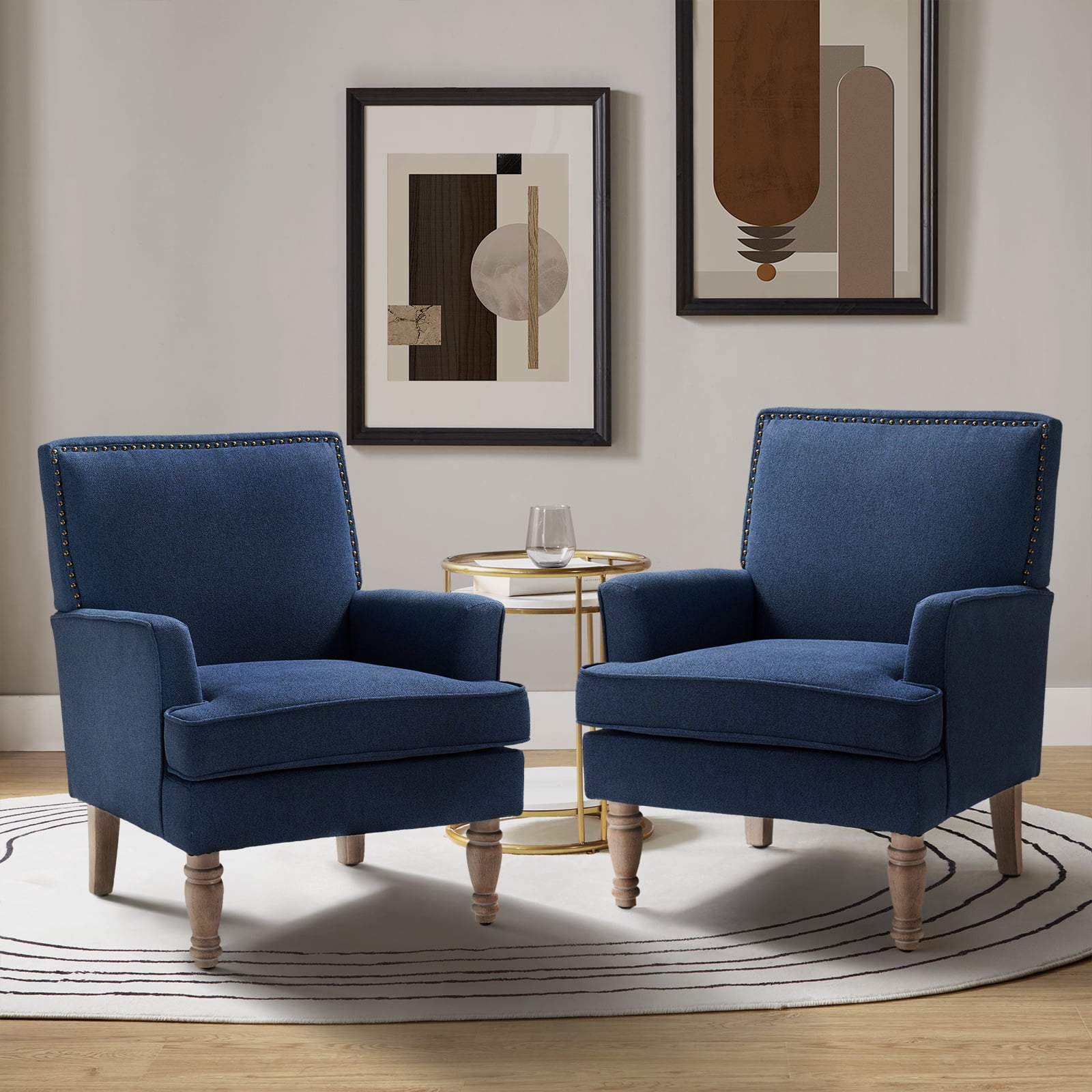 Blue accent chair 2024 with nailhead trim