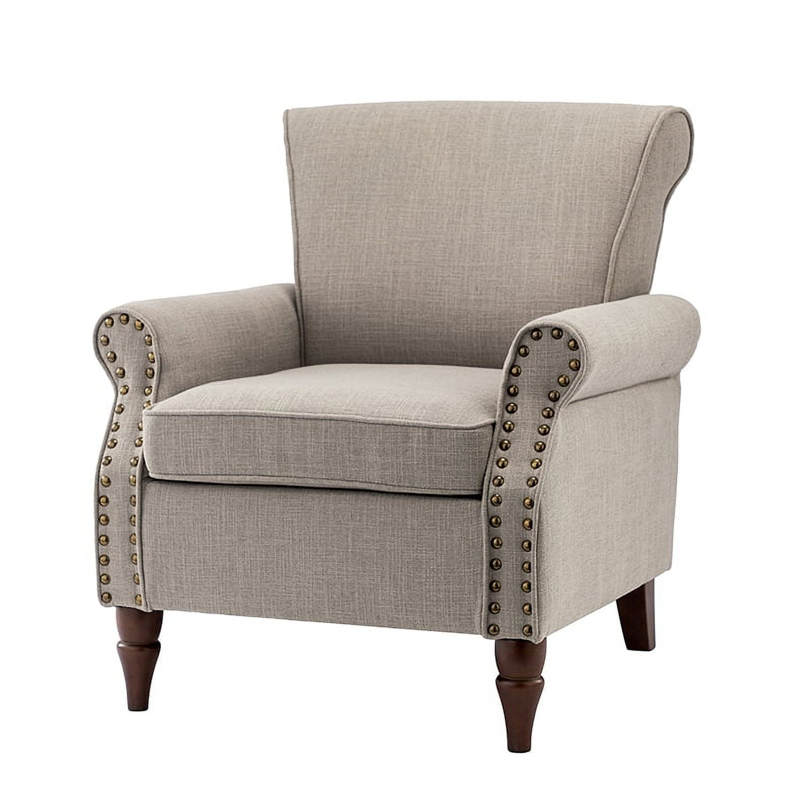Upholstered Armchair, Tina's Home Accent Chair Nailhead Trim Wood Leg