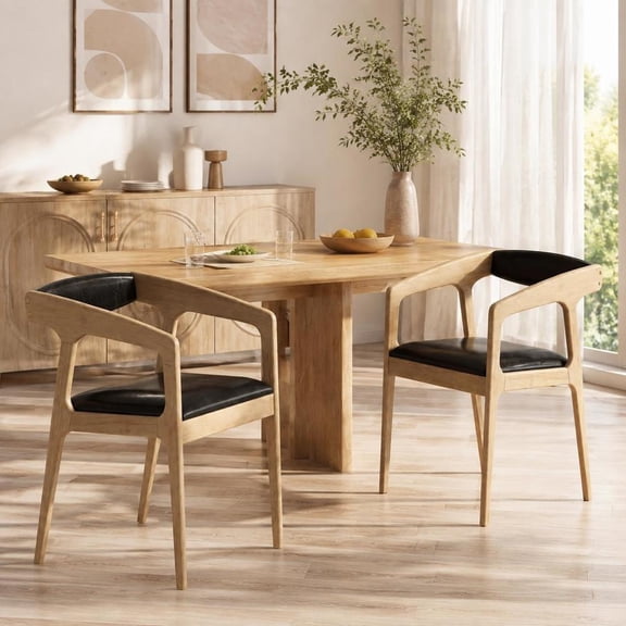 Upholstered Armchairs, set of 2, padded seat cushion, cozy backrest, rubber wood frame, natural finish