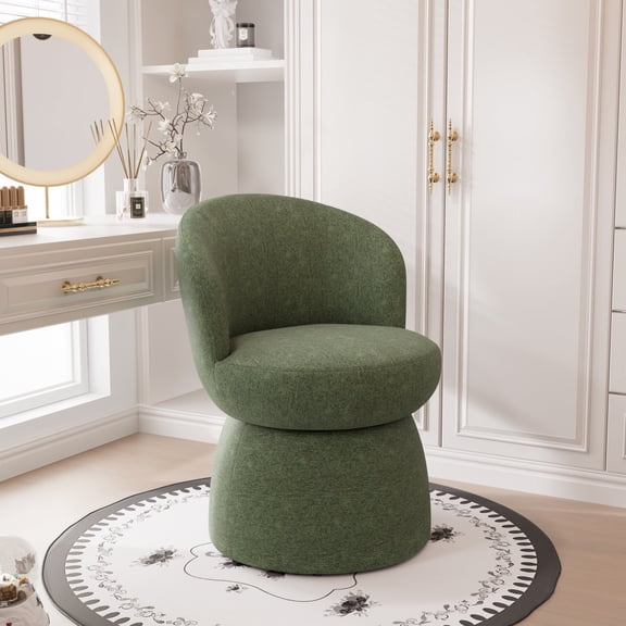 YOUNIKE Upholstered Armless Accent Chair, Swivel Vanity Stool With Wingback, Boucle Fabric Make-up Chair, Green