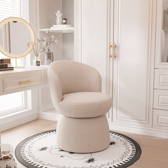 YOUNIKE Upholstered Armless Accent Chair, Swivel Vanity Stool With Wingback, Boucle Fabric Make-up Chair, Beige Coffee