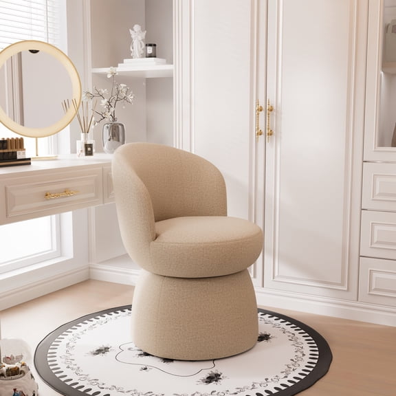 YOUNIKE Upholstered Armless Accent Chair, Swivel Vanity Stool With Wingback, Boucle Fabric Make-up Chair, Coffee