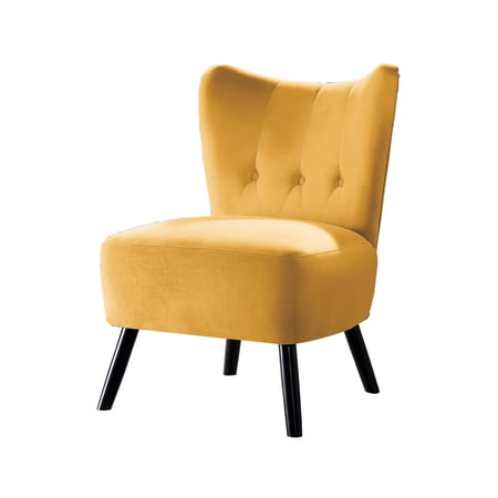 Upholstered Armless Accent Chair with Flared Back and Button Tufting, Yellow- Saltoro Sherpi