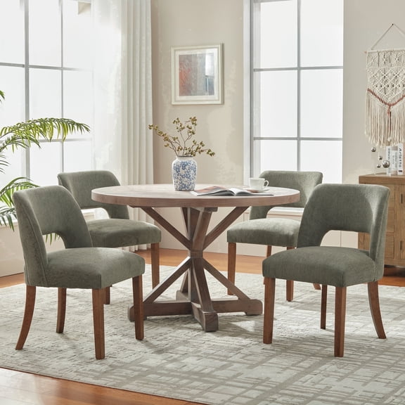 Vknow Furniture Modern Chenille Upholstered Dining Chairs Set of 4 with Cutout Back and Solid Wood Legs for Dining Room, Kitchen and Living Room,Green