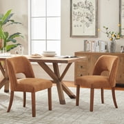 VKNOW Modern Chenille Upholstered Dining Chairs Set of 2 with Cutout Back and Solid Wood Legs for Dining Room, Kitchen and Living Room,Orange