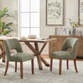 thumbnail image 1 of Vknow Furniture Set of 2 Chenille Dining Chairs, Mid-Century Modern Upholstered Kitchen Chairs with Cutout Back & Solid Wood Legs, Green, 1 of 10