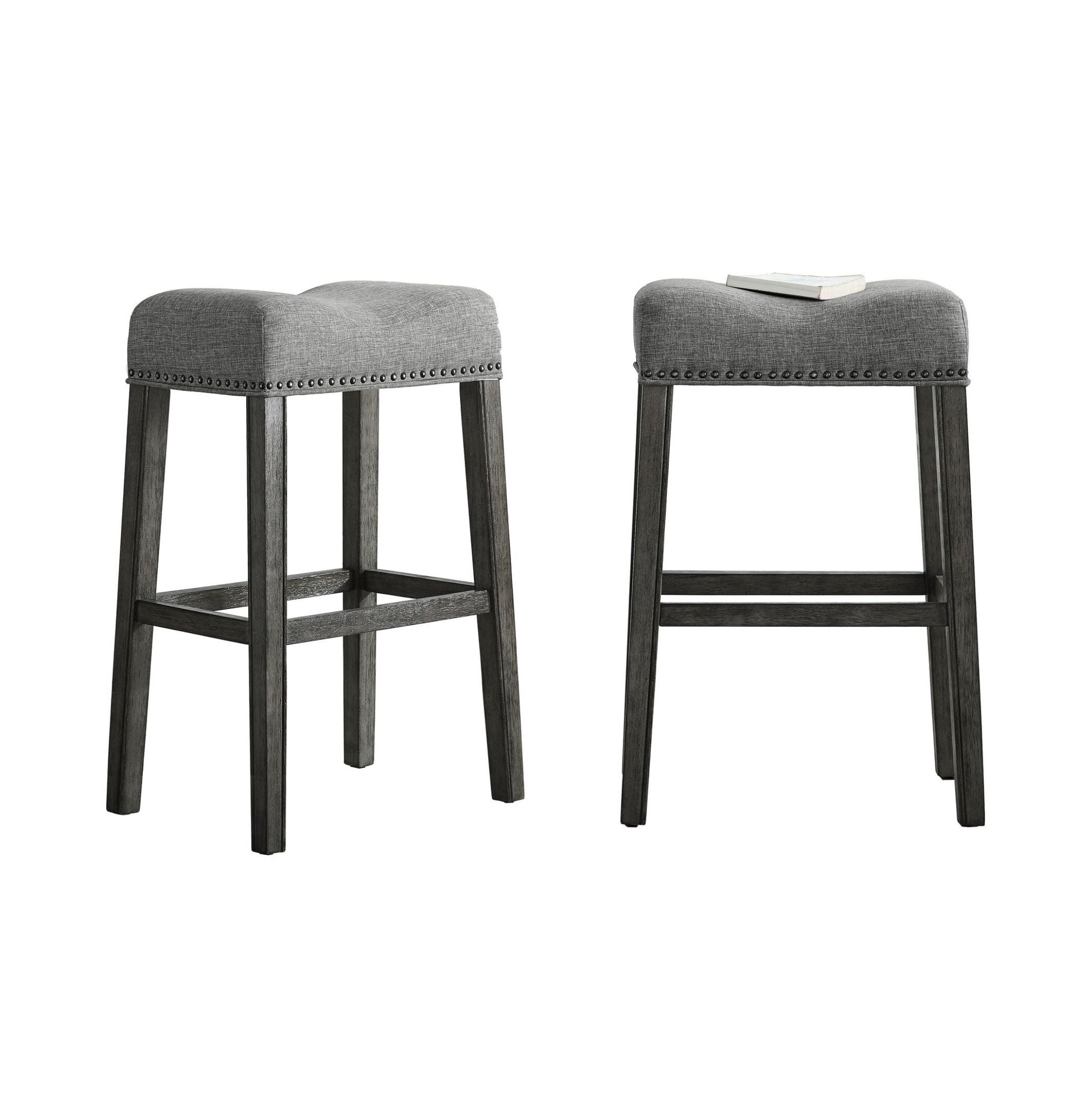 Upholstered Backless Seat Bar Stools 29" height Set of 2, Gray