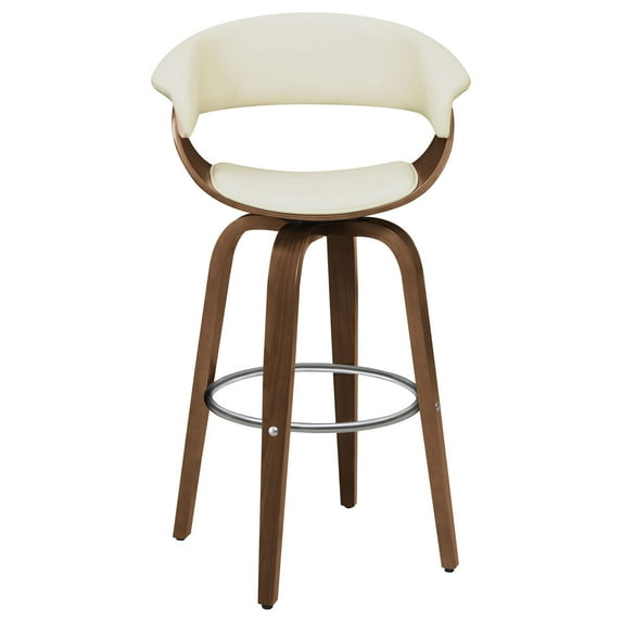 Upholstered Bar Stool, White/Walnut