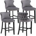 thumbnail image 1 of Bar Stool Set of 4, Legahome 26" Counter Height Bar Stools with Back, Velvet Upholstered Bar Stool with Button Tufted & Wooden Legs, Bar Stools Chair for 35-39" Kitchen Island Counter, Gray, 1 of 11