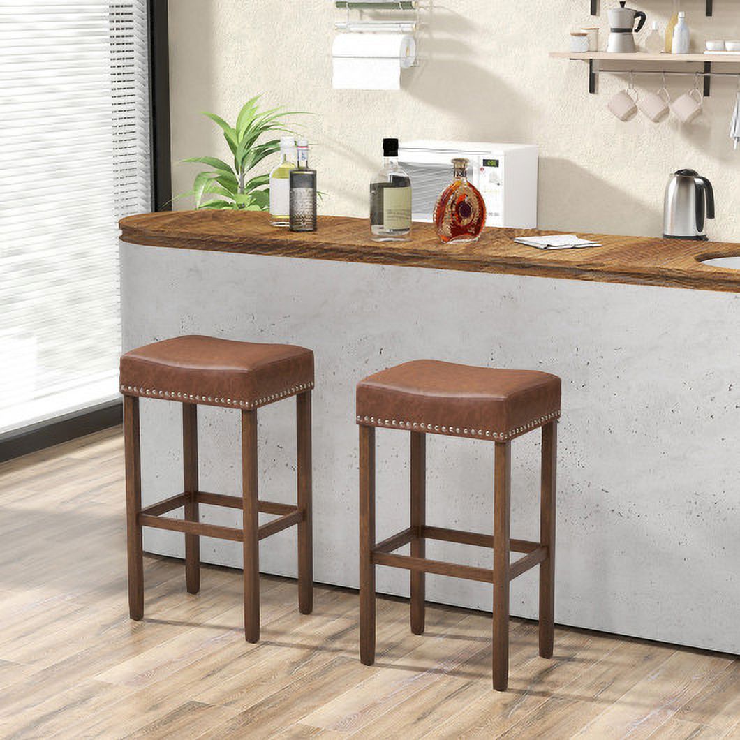 Upholstered Bar Stools Set of 2 with Footrests for CounterBrown