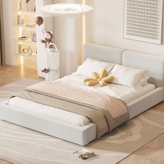 Upholstered Bed With Beige Velvet For Queen, Solid Frame Ensures A And Comfortable Bedroom Queen Size Platform Bed, Provides Peaceful Sleeping Experience