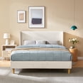 thumbnail image 1 of Zanmintaobo Full Corduroy Platform Bed Frame with 42.5" Upholstered Wingback Headboard, Metal & Wood Slats,No Box Spring Needed, Cream, 1 of 8